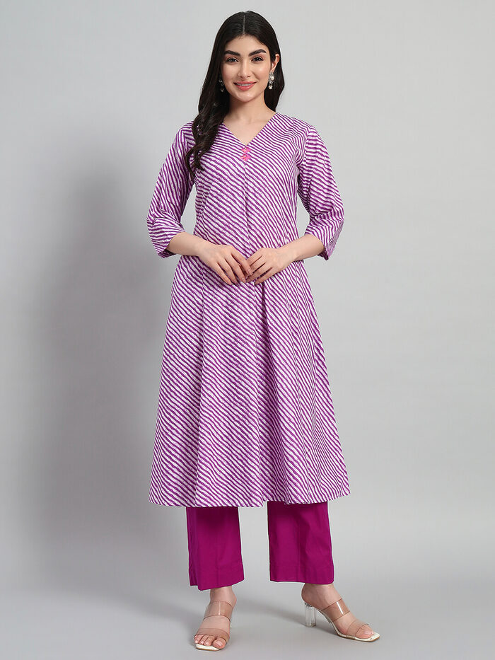 Hand Block Leheria Cotton Kurta Set - Image 4