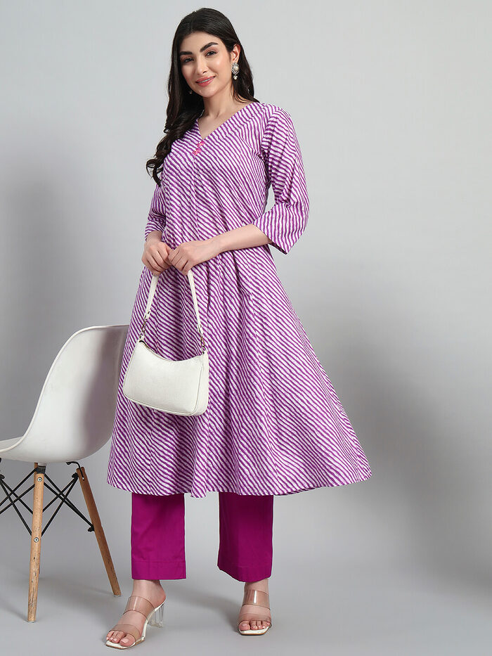 Hand Block Leheria Cotton Kurta Set - Image 1