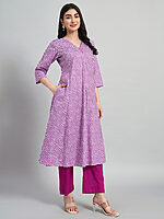 Hand Block Leheria Cotton Kurta Set - Image 3