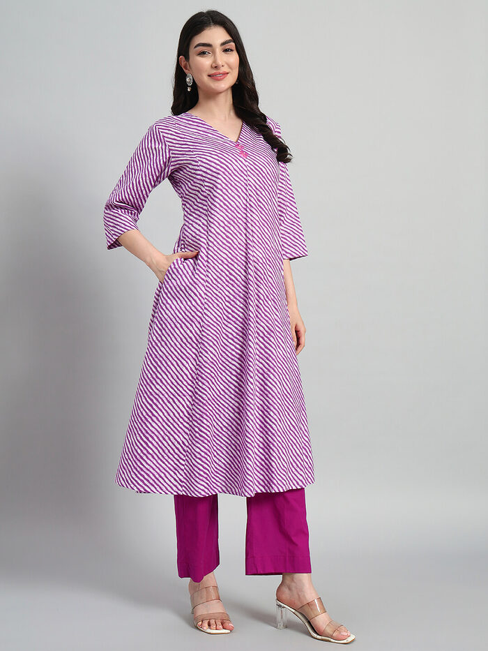 Hand Block Leheria Cotton Kurta Set - Image 3