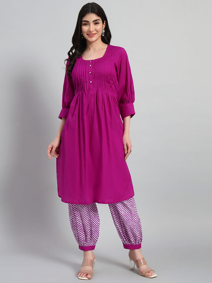 Plain Kurta With Leheria Afghani Salwar - Image 3