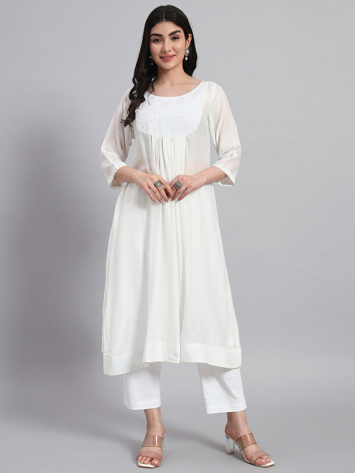 Muslin Cotton Gethered Kurta Set - Image 2