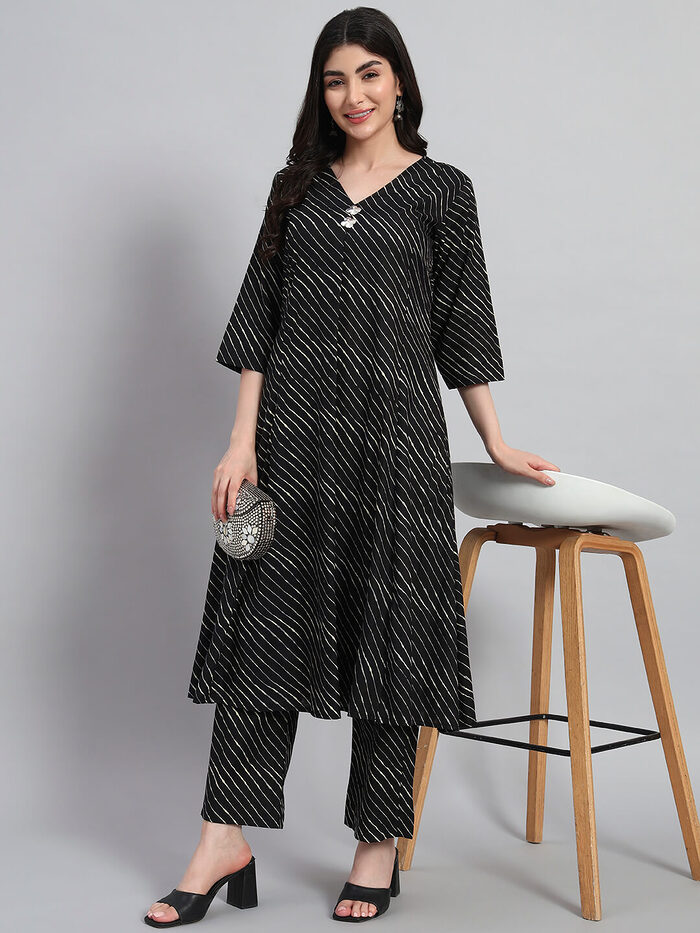 Hand Block Leheria Cotton Kurta Set - Image 1