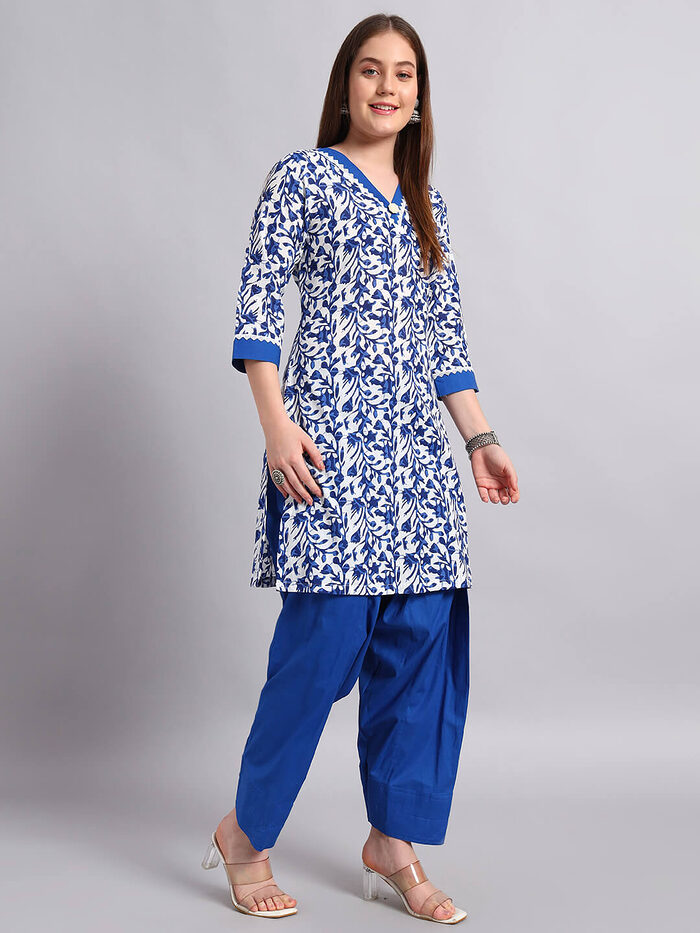 Hand Block Cotton Kurta With Salwar - Image 4