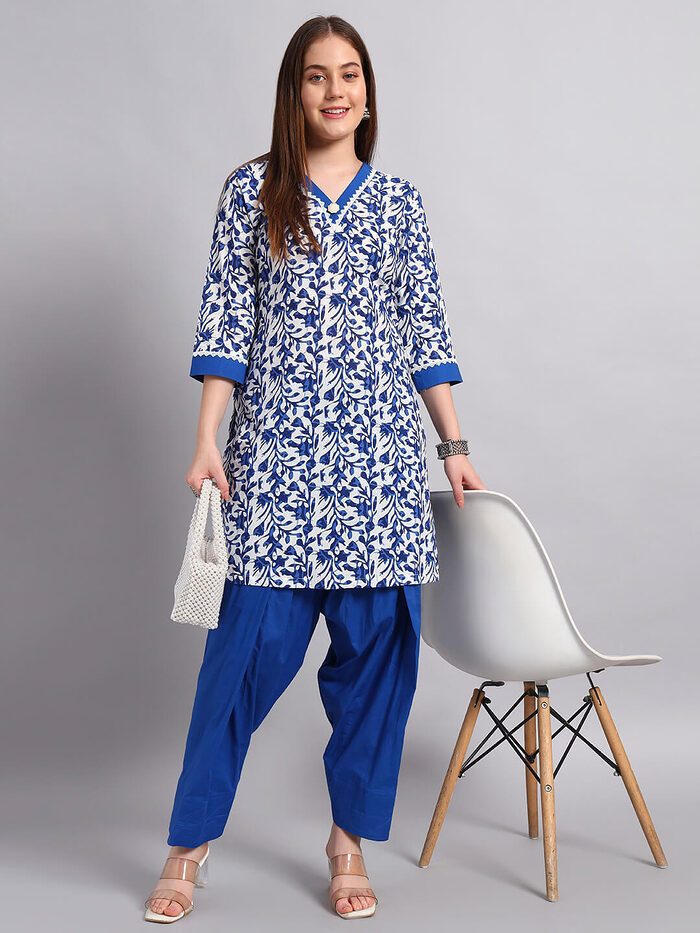Hand Block Cotton Kurta With Salwar - Image 1