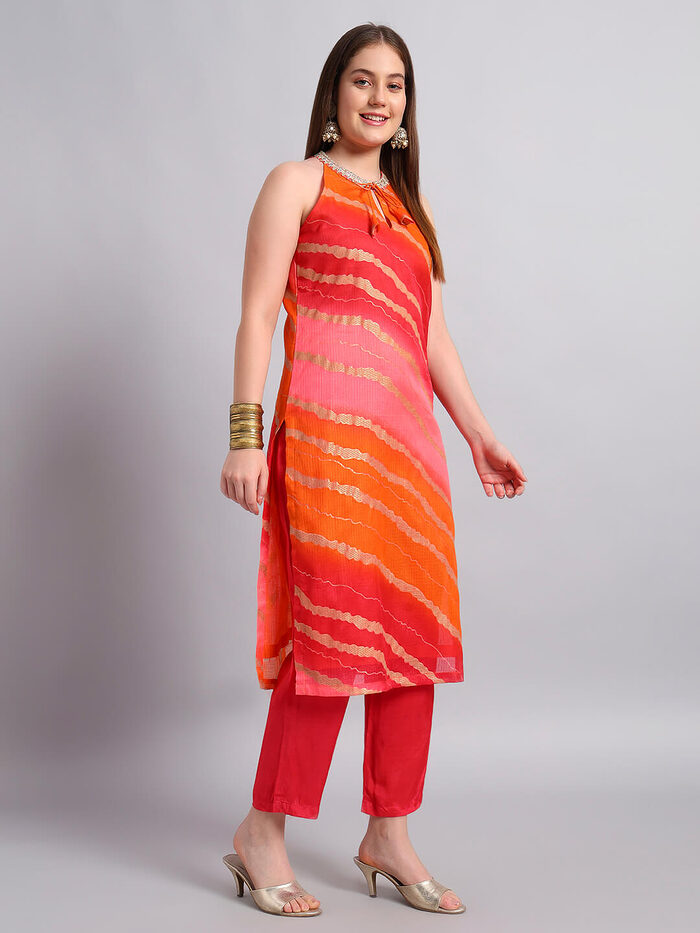 Kotadoria Leheria Kurta Set with Organza Dupatta - Image 4