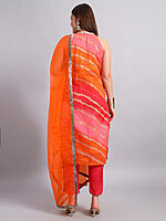 Kotadoria Leheria Kurta Set with Organza Dupatta - Image 5