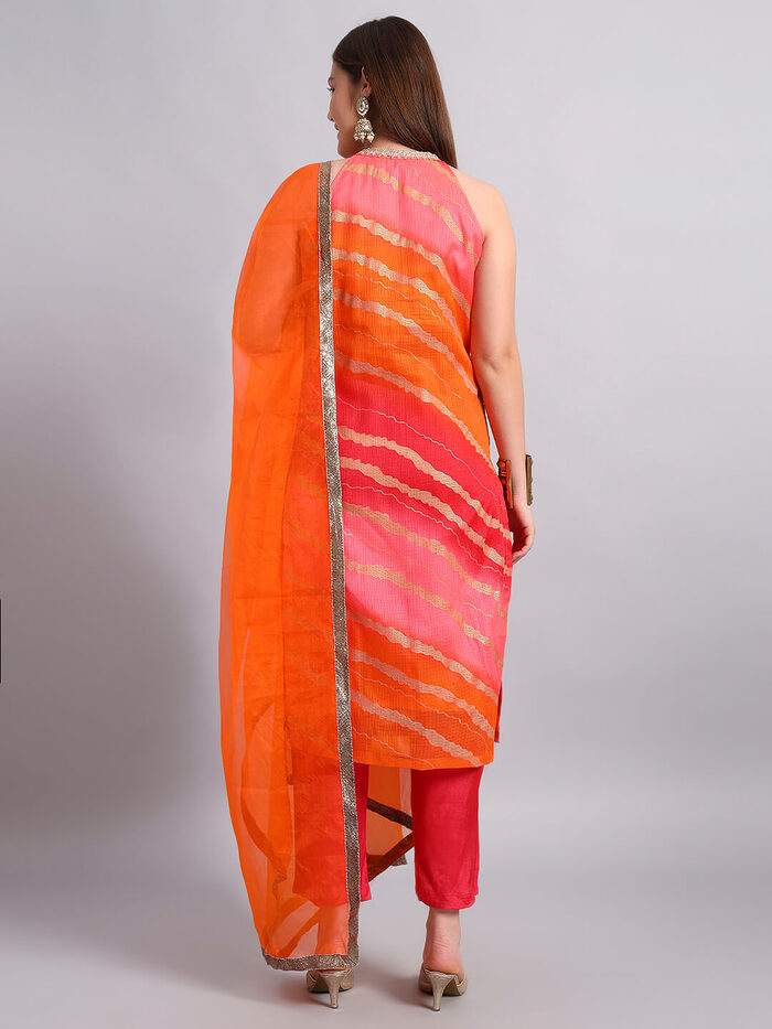 Kotadoria Leheria Kurta Set with Organza Dupatta - Image 5