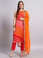 Kotadoria Leheria Kurta Set with Organza Dupatta - Image 2