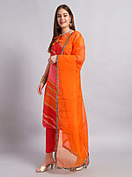 Kotadoria Leheria Kurta Set with Organza Dupatta - Image 3