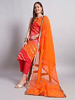 Kotadoria Leheria Kurta Set with Organza Dupatta