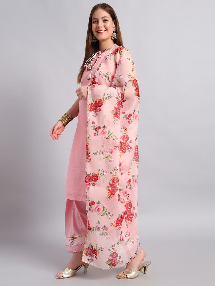 Kotadoria Kurta Set with Organza Floral Dupatta - Image 3