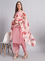 Kotadoria Kurta Set with Organza Floral Dupatta