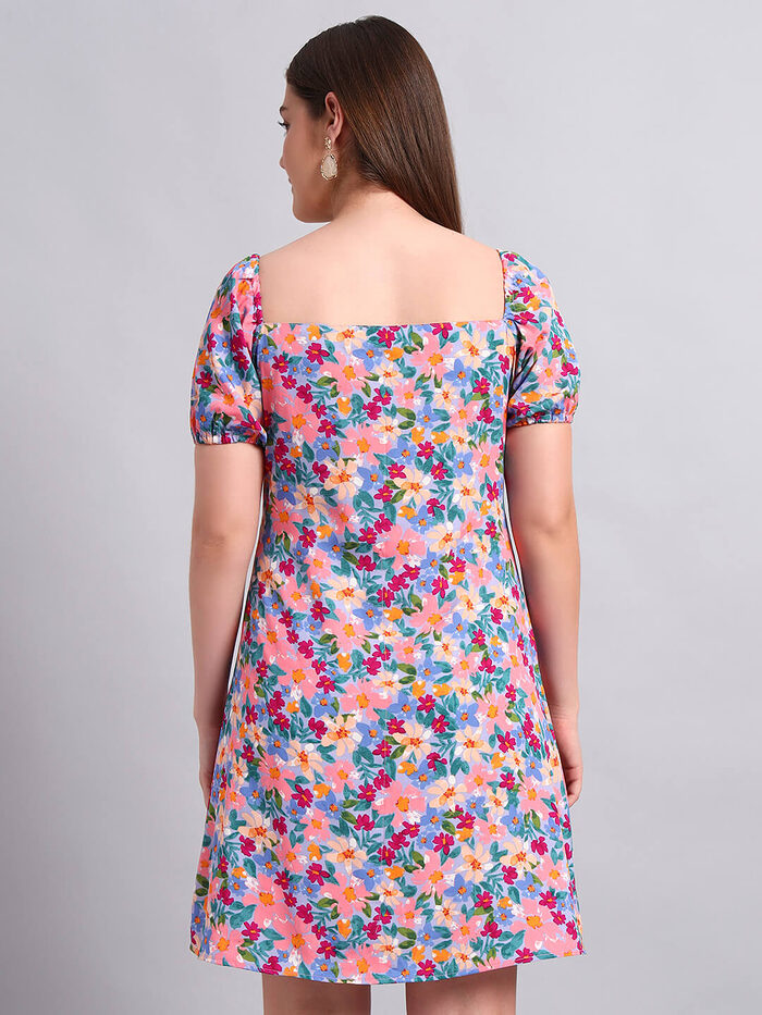 Crepe Floral Print Short Dress - Image 6