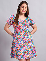Crepe Floral Print Short Dress - Image 3
