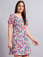 Crepe Floral Print Short Dress - Image 4