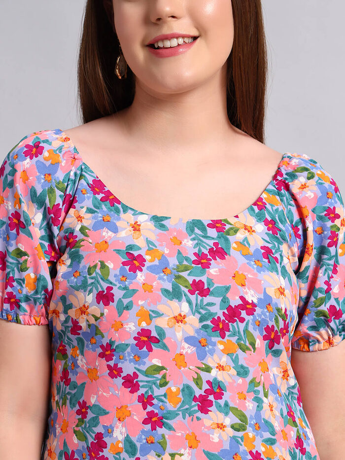 Crepe Floral Print Short Dress - Image 7